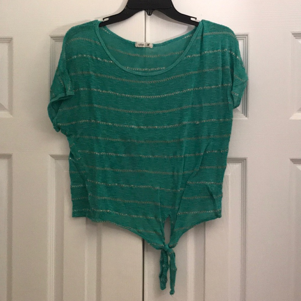 Green and gray striped blouse